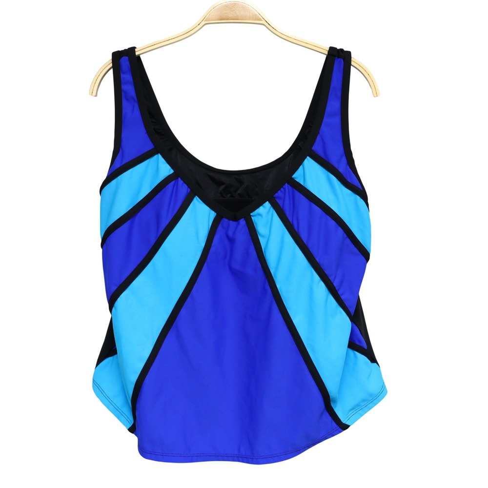 Delta Burke Colorblock Swim Tankini 20W Blue Geometric V-Neck Quick Dry Top USA